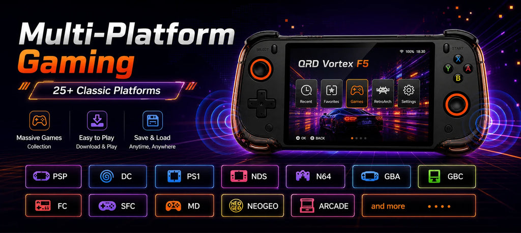 QRD Vortex F5 Retro Handheld Game Console | 5.5" IPS | RK3566 | Hall Joystick | 15000+ Games | HDMI