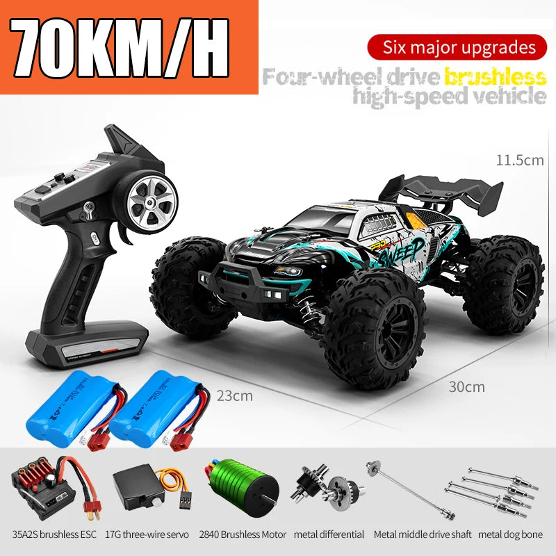 RC Monster Truck 4WD Brushless — 75km/h Off-Road 1/16 Scale | LED Headlights & Metal Parts