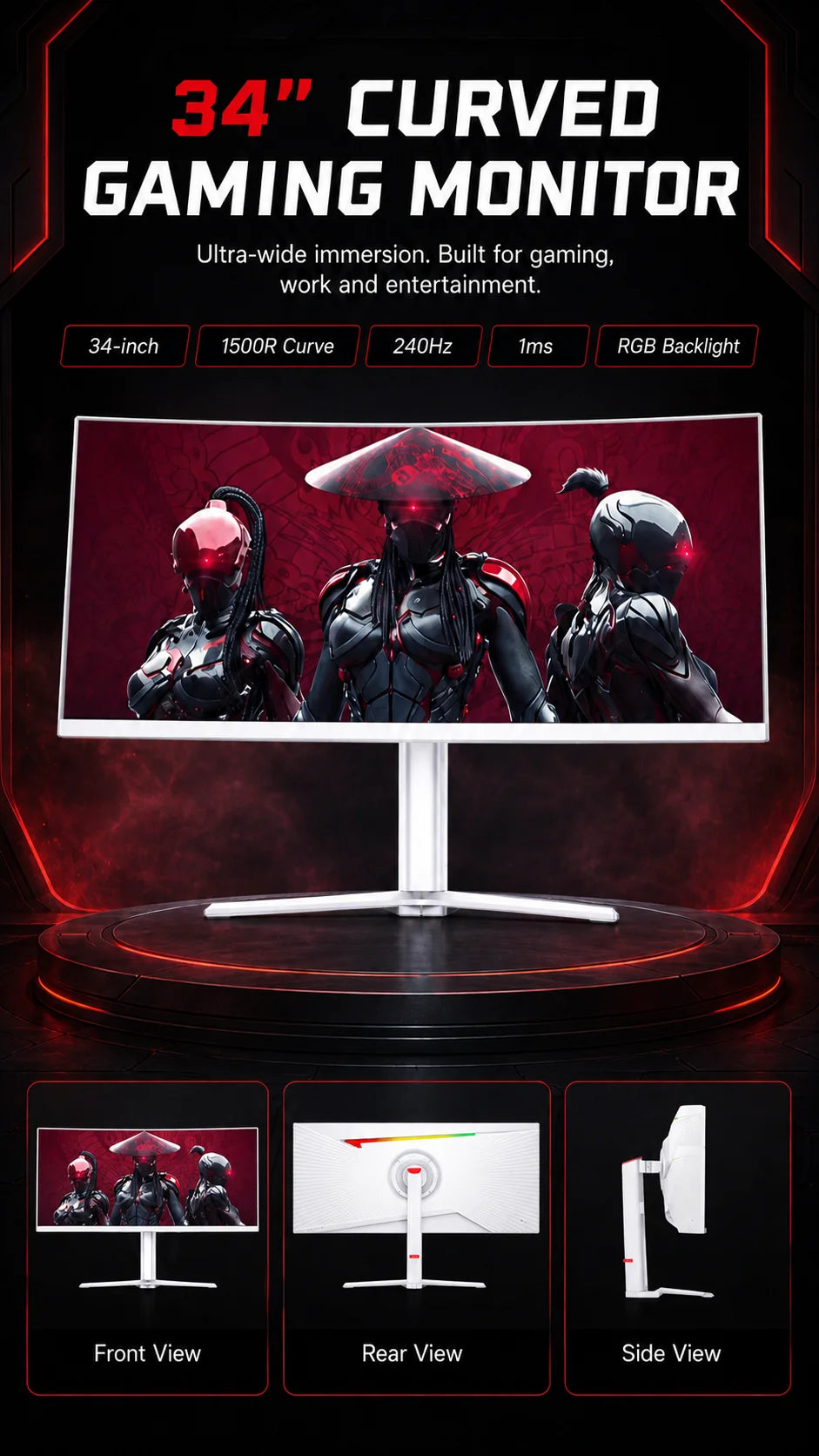 TCOLOR Monitor Gaming Curvo 34" | MVA 240Hz 1ms 1500R | 3440x1440 21:9 FreeSync | altson.shop