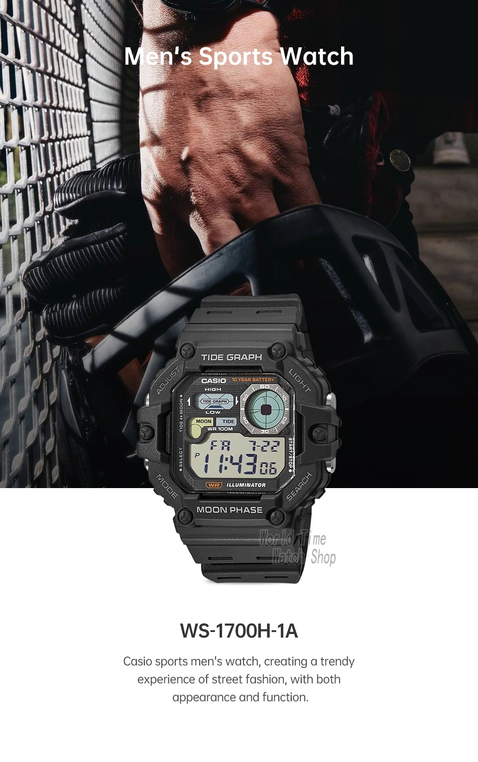 Casio WS-1700H-1A | Digital Alarm & Calendar | Men's Watch