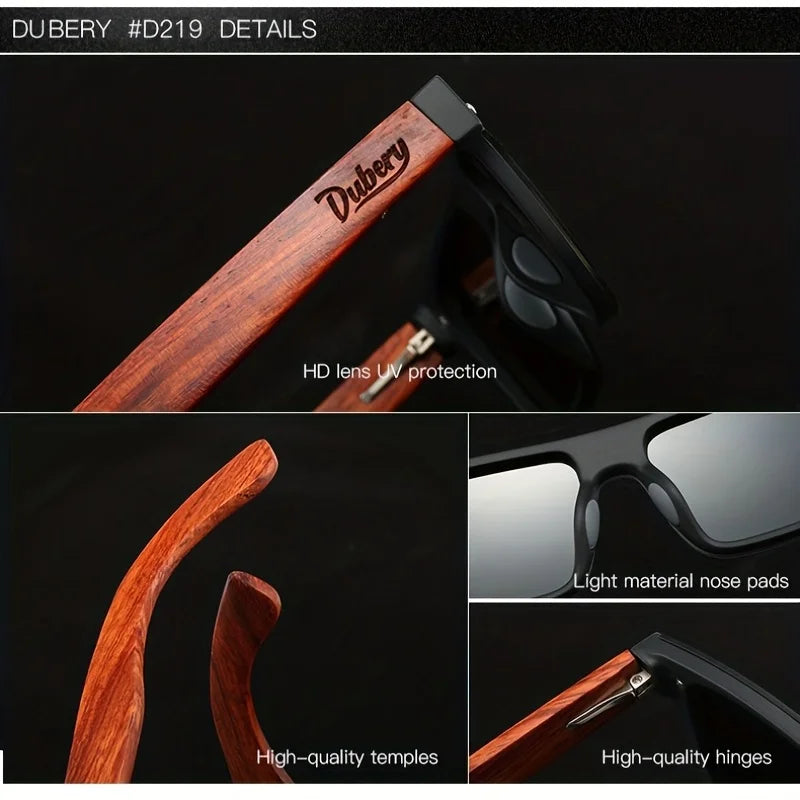 DUBERY Gafas de Sol Polarizadas UV400 | Marco de Madera | 6 Colores