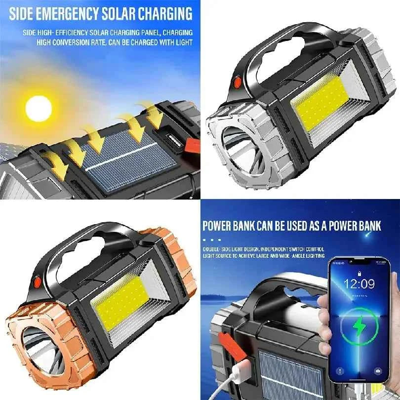 Linterna LED Recargable USB y Solar | Alta Potencia para Camping y Exteriores