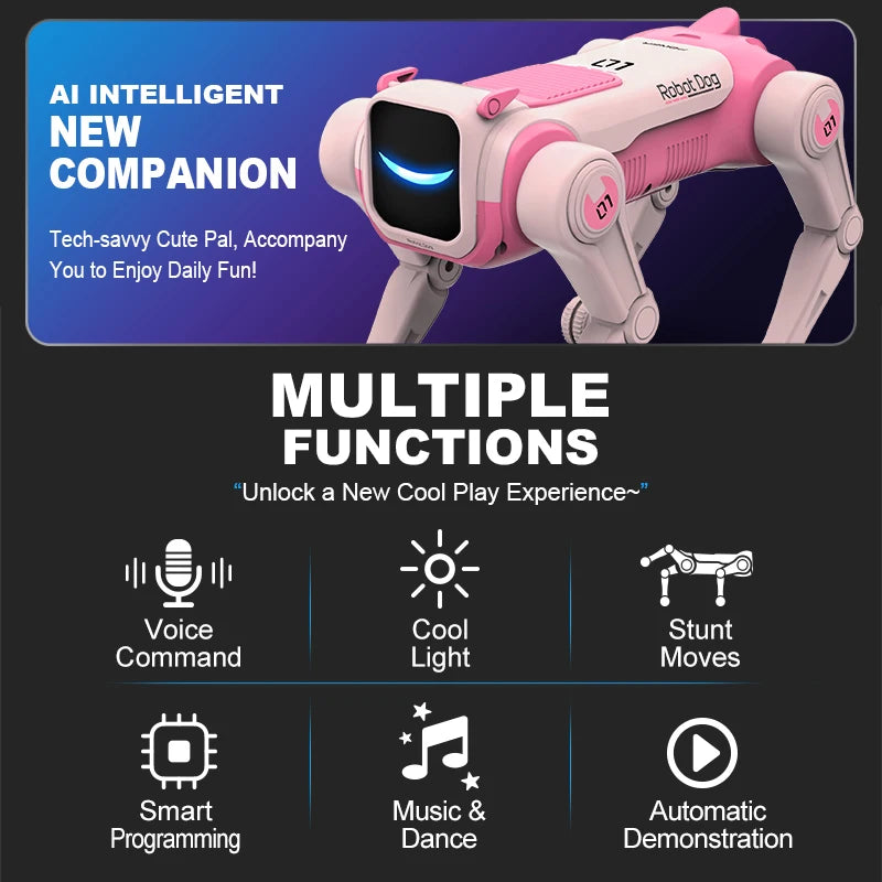 Perro Robot RC Inteligente IA – Control por Voz, Programable, Canta, Baila y Hace Acrobacias