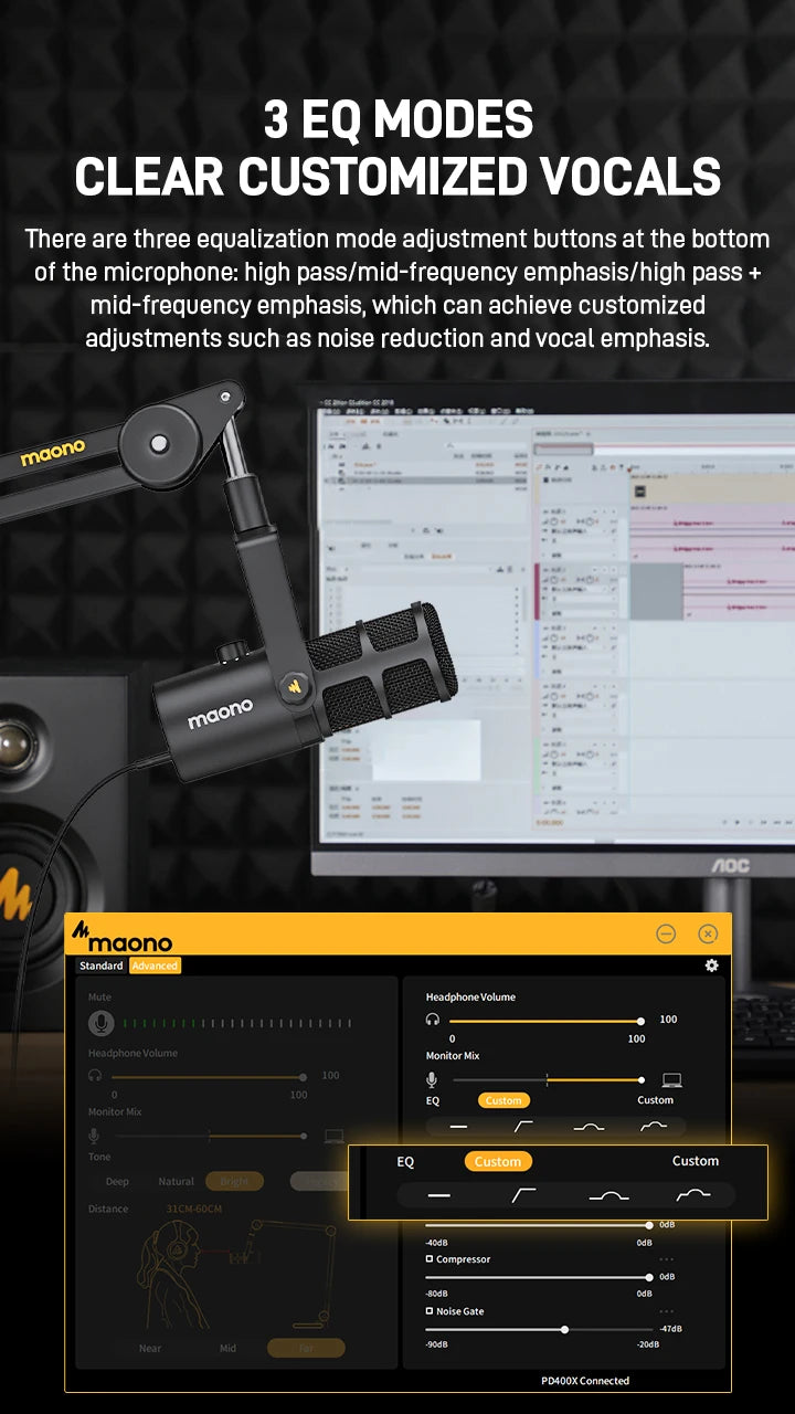 MAONO PD400X USB/XLR Dynamic Microphone | Large Diaphragm | Cardioid | 24-bit | Podcast & Streaming