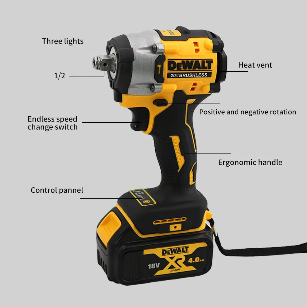 DEWALT-Compatible DCF921 | 20V Brushless Impact Wrench | LED Light