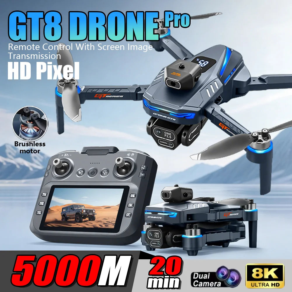 Dron GT8 Cámara Dual 8K HD GPS – Motor Brushless, Gimbal 3 Ejes, WiFi FPV, Pantalla 4.3", Plegable