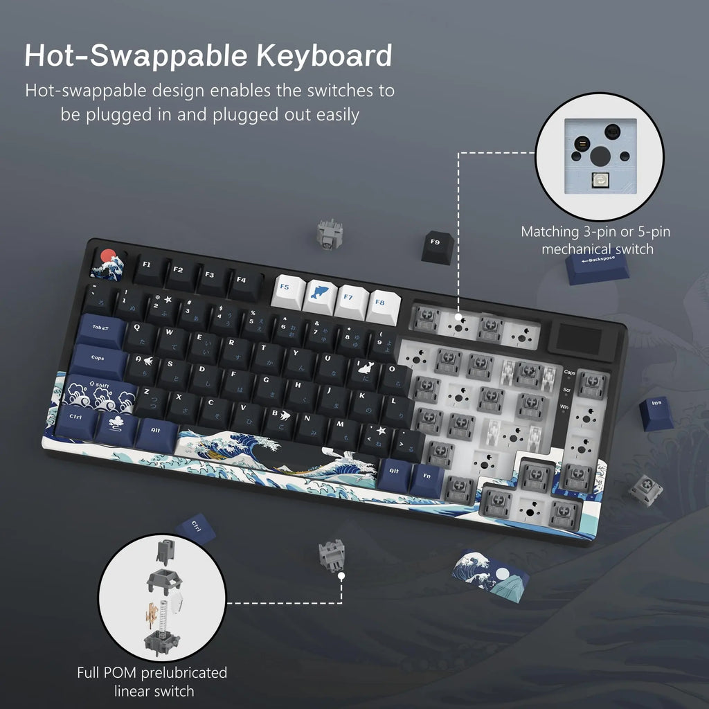 Teclado Mecánico Gaming Womier 75% | OLED | Gasket | Hot-Swap | PBT Pudding RGB | PC/Mac | Womier 75% Mechanical Gaming Keyboard OLED Gasket Hot-Swap PBT Pudding RGB