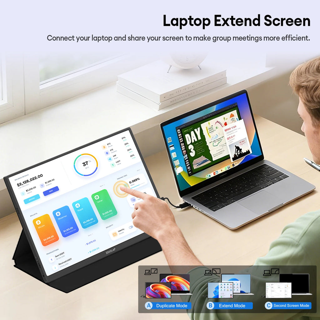 ZEUSLAP P16T | Monitor Portátil Táctil 16" 1200P IPS | 100% sRGB, HDR10, Type-C, VESA