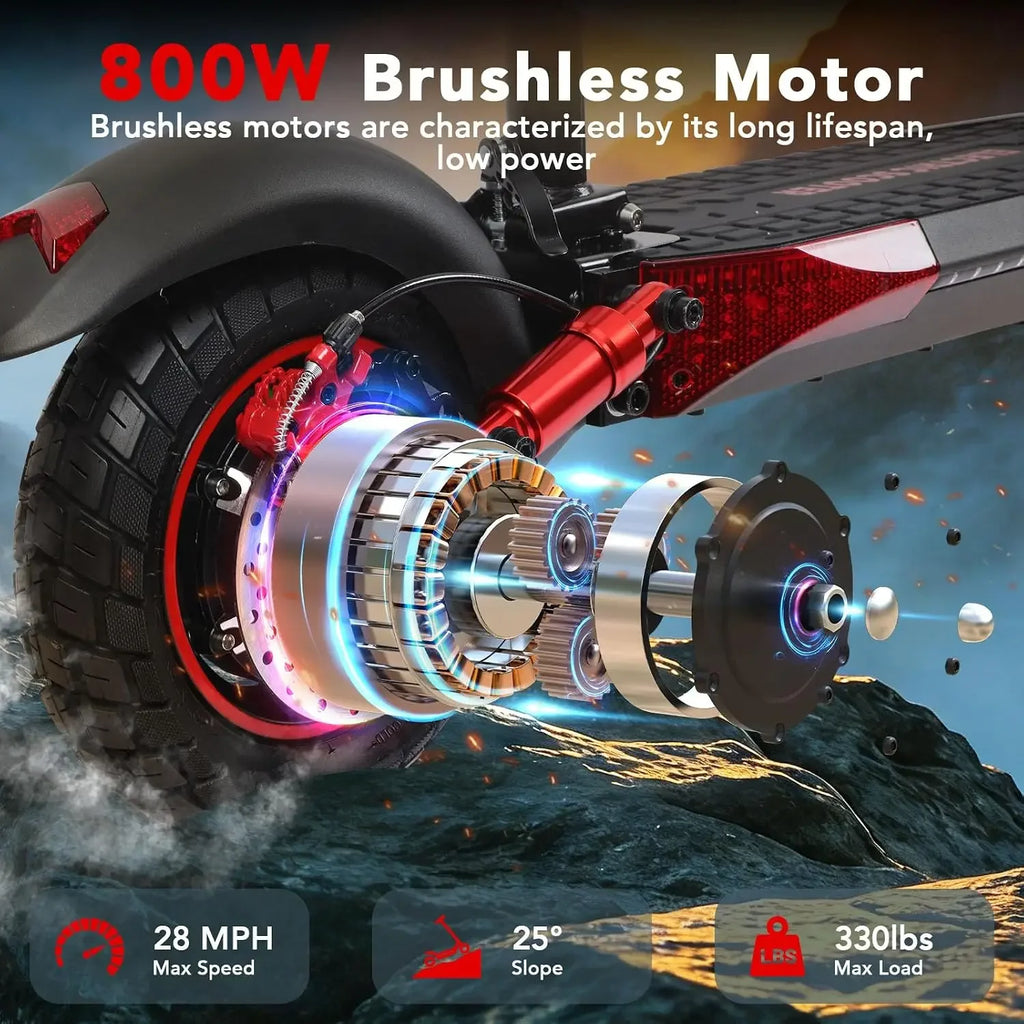 Scooter Eléctrico para Adultos J01 | 800W, 48V, 30mph, 28 mi, Asiento, Llantas Off-Road 10"