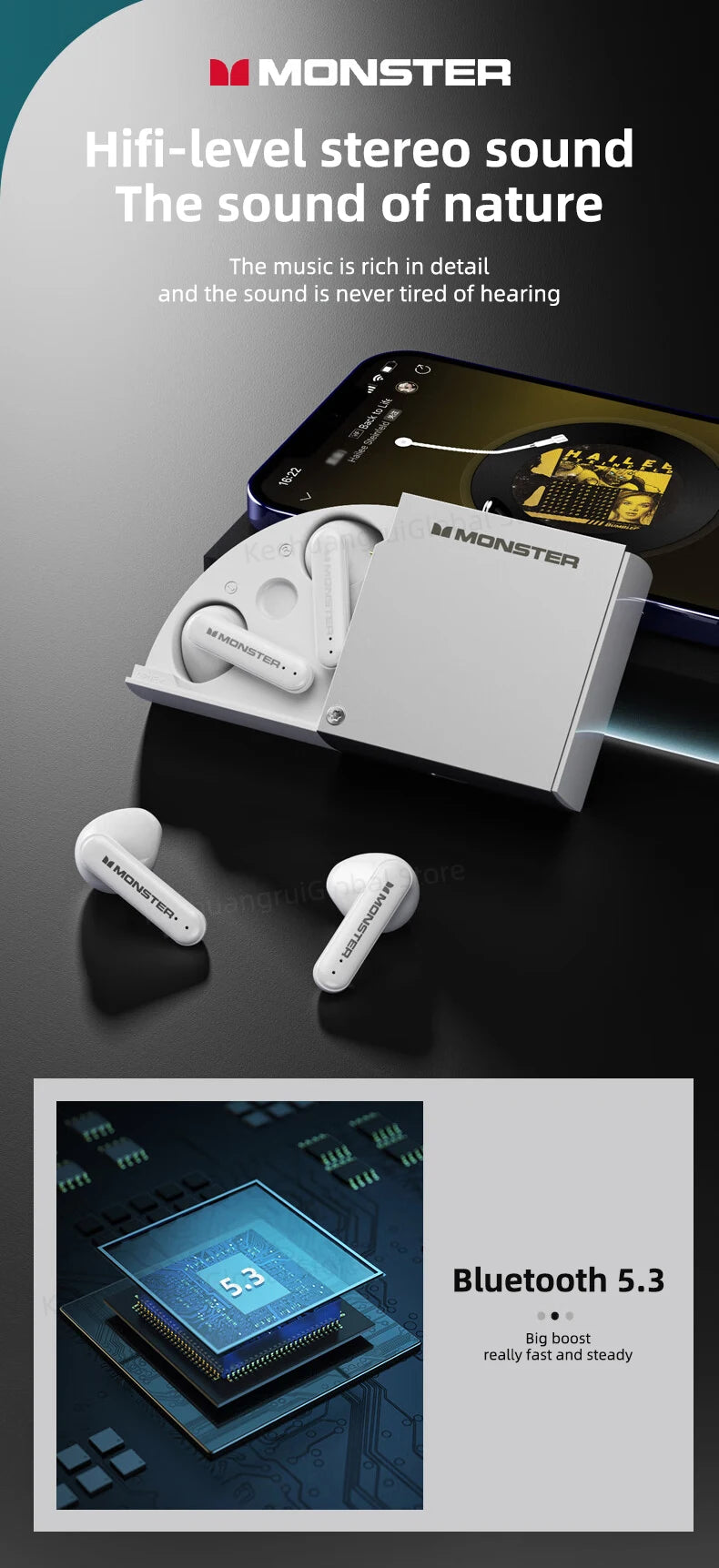 Monster XKT17 - Auriculares TWS Bluetooth 5.3 con ANC | HiFi | Gaming y Deportes