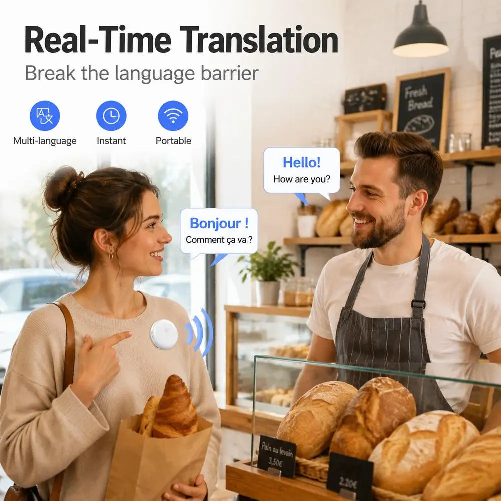Traductor IA Wearable TS1 | 133 Idiomas | Bluetooth 5.4 | Tutor de Idiomas en Tiempo Real | Altavoz Portátil | Viajes y Aprendizaje