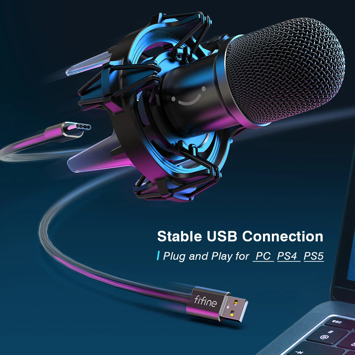 FIFINE K651 USB Dynamic Microphone Kit | Boom Arm | RGB Shock Mount | Cardioid | Streaming & Podcast
