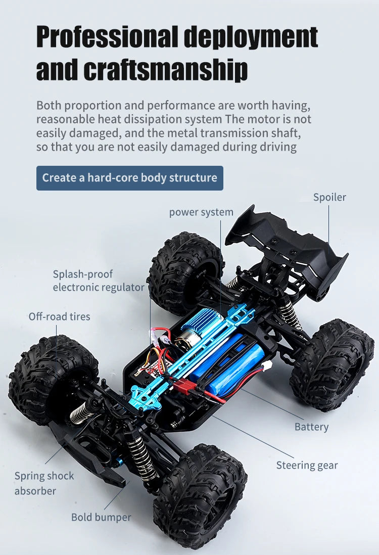 RC Monster Truck 4WD Brushless — 75km/h Off-Road 1/16 Scale | LED Headlights & Metal Parts