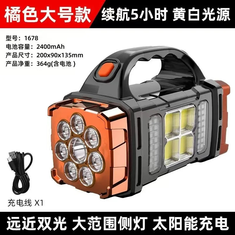 Linterna LED Recargable USB y Solar | Alta Potencia para Camping y Exteriores