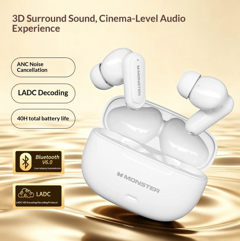 Monster HT20 - Auriculares Inalámbricos Bluetooth 6.0 con ANC | TWS In-Ear