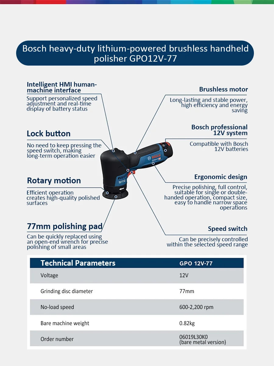 Bosch GPO12V-77 | 12V Brushless Cordless Polisher | 77mm
