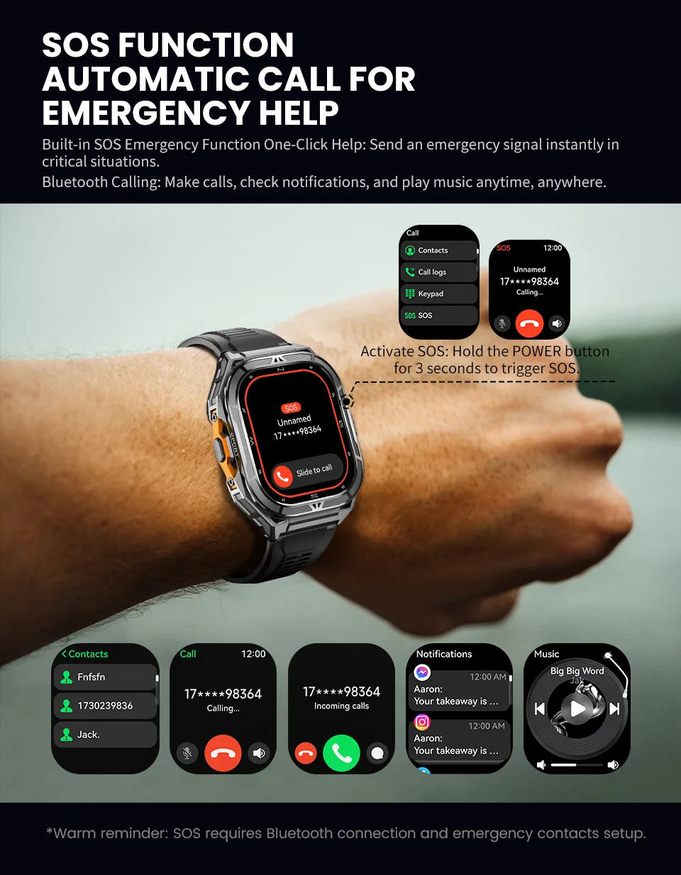 GPS Smartwatch 2026 Rugged | AMOLED 1.96" | NFC | 10m Waterproof | Bluetooth 5.3 | Men Outdoor | Smartwatch GPS 2026 Resistente | AMOLED 1.96" | NFC | Resistente al Agua 10m | Bluetooth 5.3 | Hombre Exterior