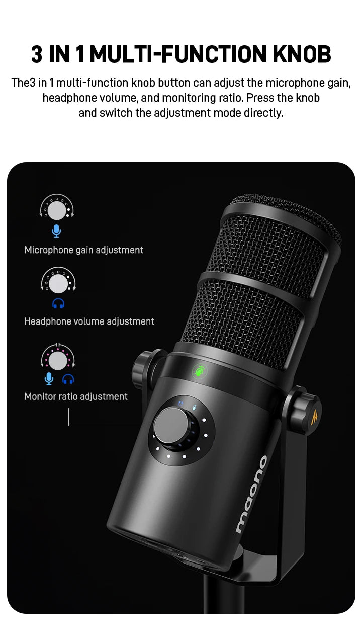 MAONO PD400X USB/XLR Dynamic Microphone | Large Diaphragm | Cardioid | 24-bit | Podcast & Streaming