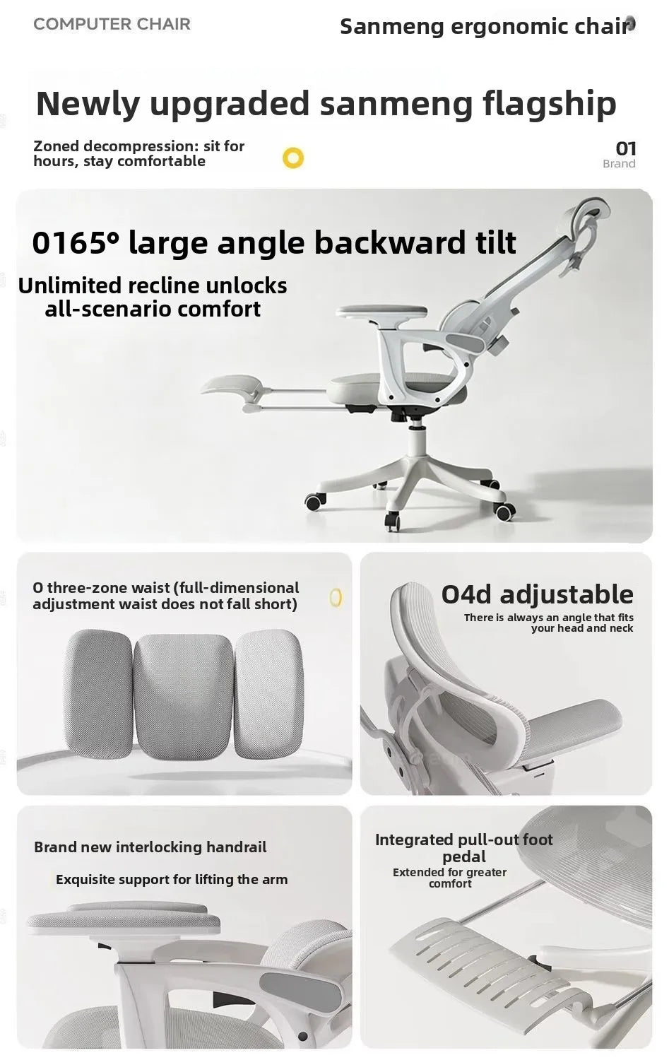 Ergonomic Mesh Office Chair | 6D Armrests | 135° Recline