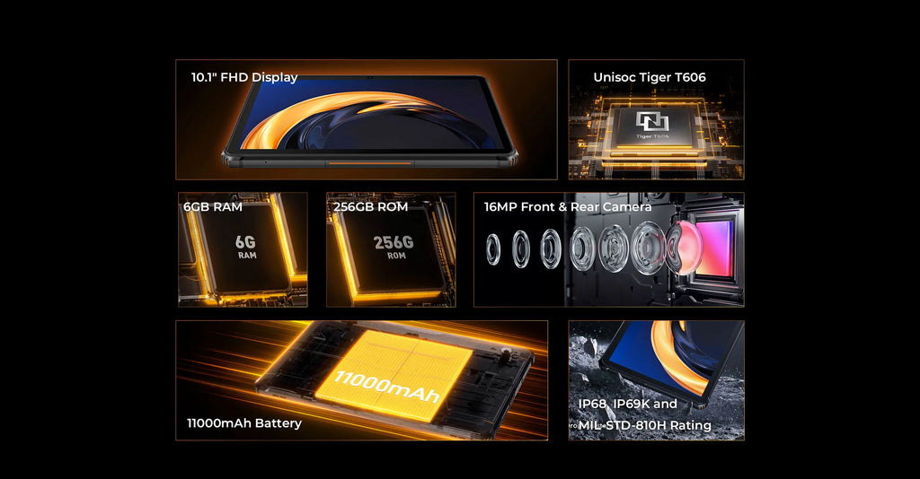 Tablet Robusta Oukitel RT9 10.1" | Android 14 | 24GB RAM + 256GB | 4G LTE | 11000mAh | Resistente al Agua | Huella Digital