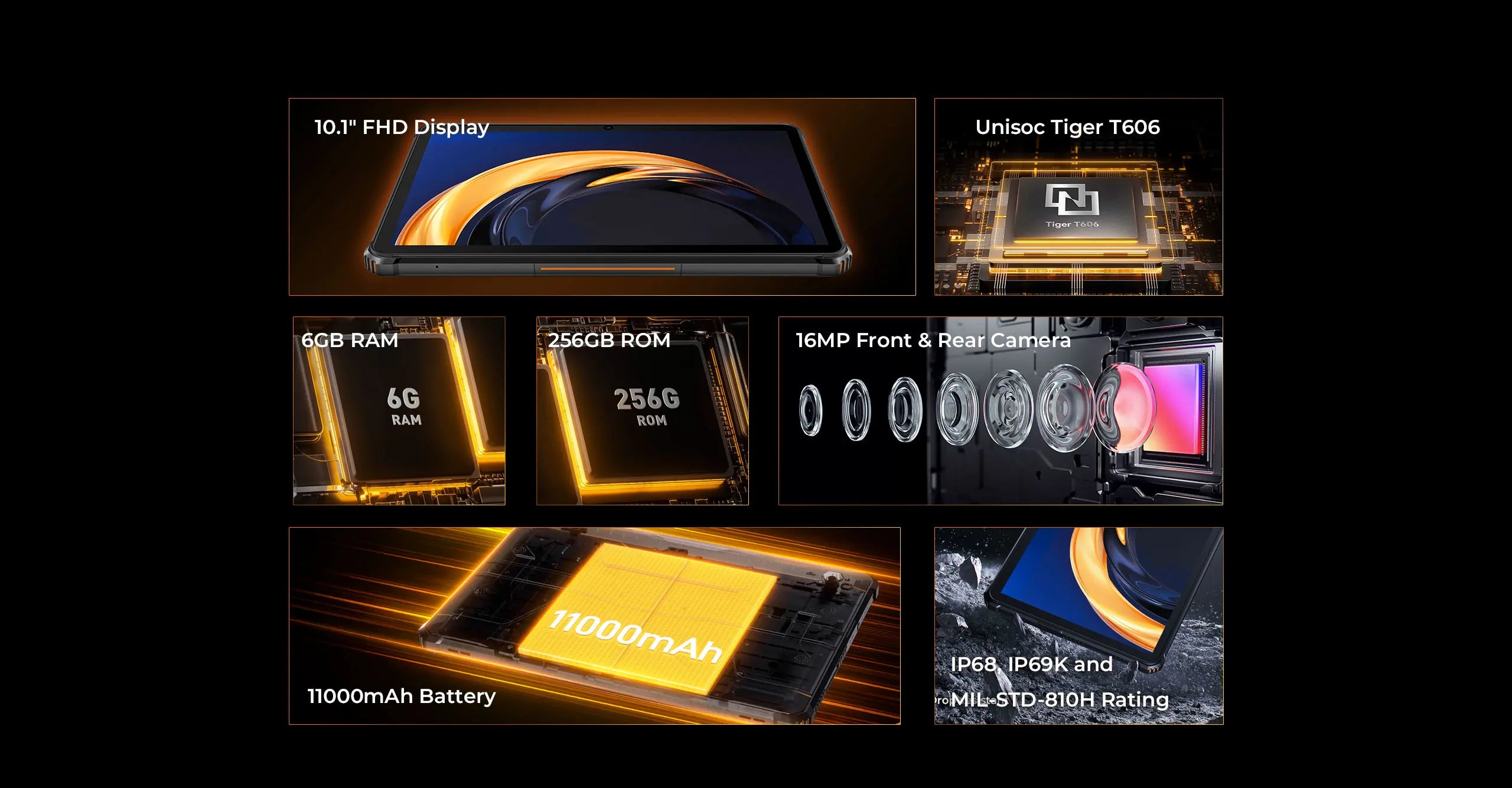 Tablet Robusta Oukitel RT9 10.1" | Android 14 | 24GB RAM + 256GB | 4G LTE | 11000mAh | Resistente al Agua | Huella Digital