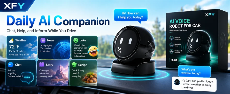 XFY X-01 AI Voice Robot for Car — Smart Assistant | Hands-Free Navigation, Music & Calls