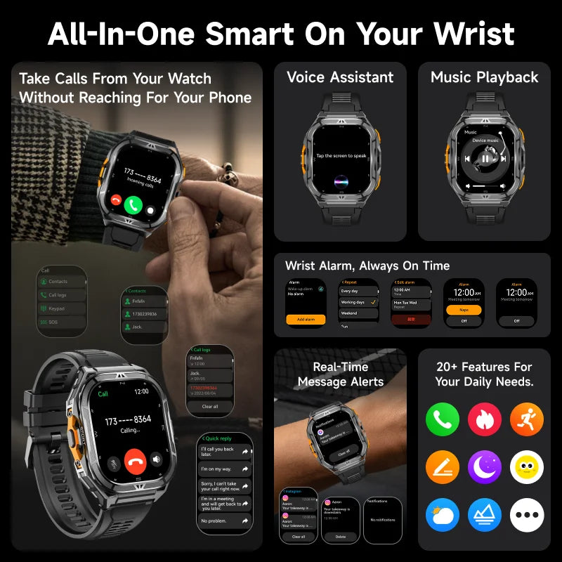 GPS Smartwatch 2026 Rugged | AMOLED 1.96" | NFC | 10m Waterproof | Bluetooth 5.3 | Men Outdoor | Smartwatch GPS 2026 Resistente | AMOLED 1.96" | NFC | Resistente al Agua 10m | Bluetooth 5.3 | Hombre Exterior