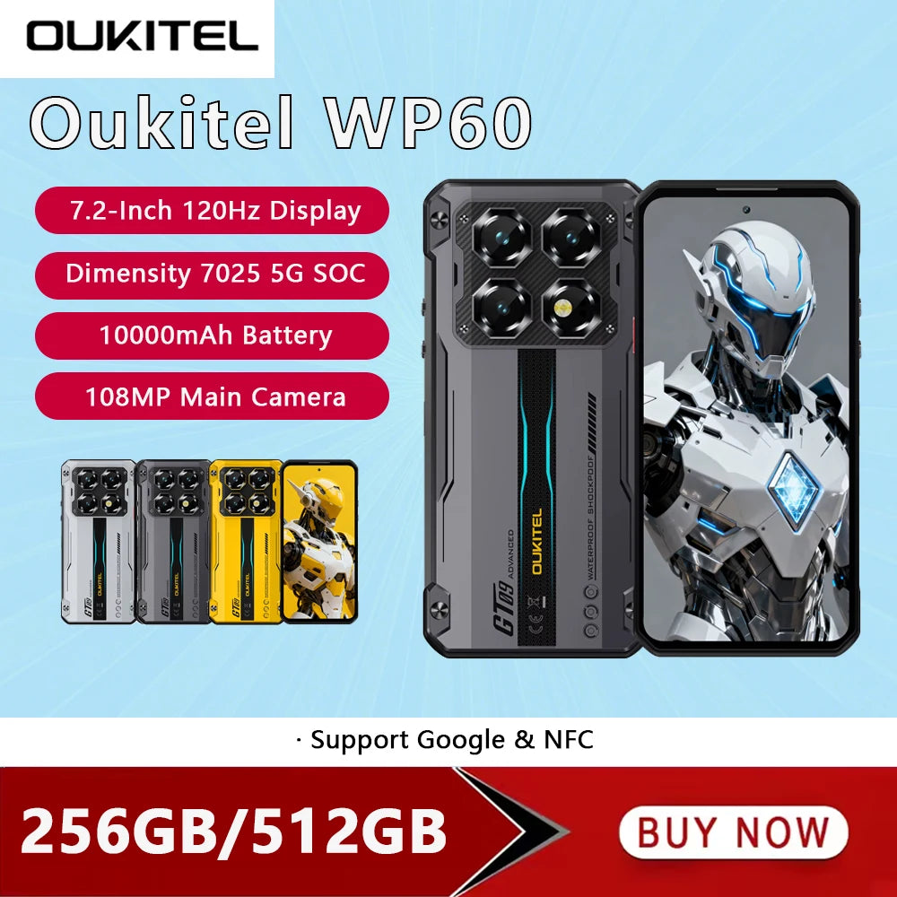 OUKITEL WP60 | Rugged Smartphone 5G 10000mAh 108MP 120Hz | Android 15 NFC