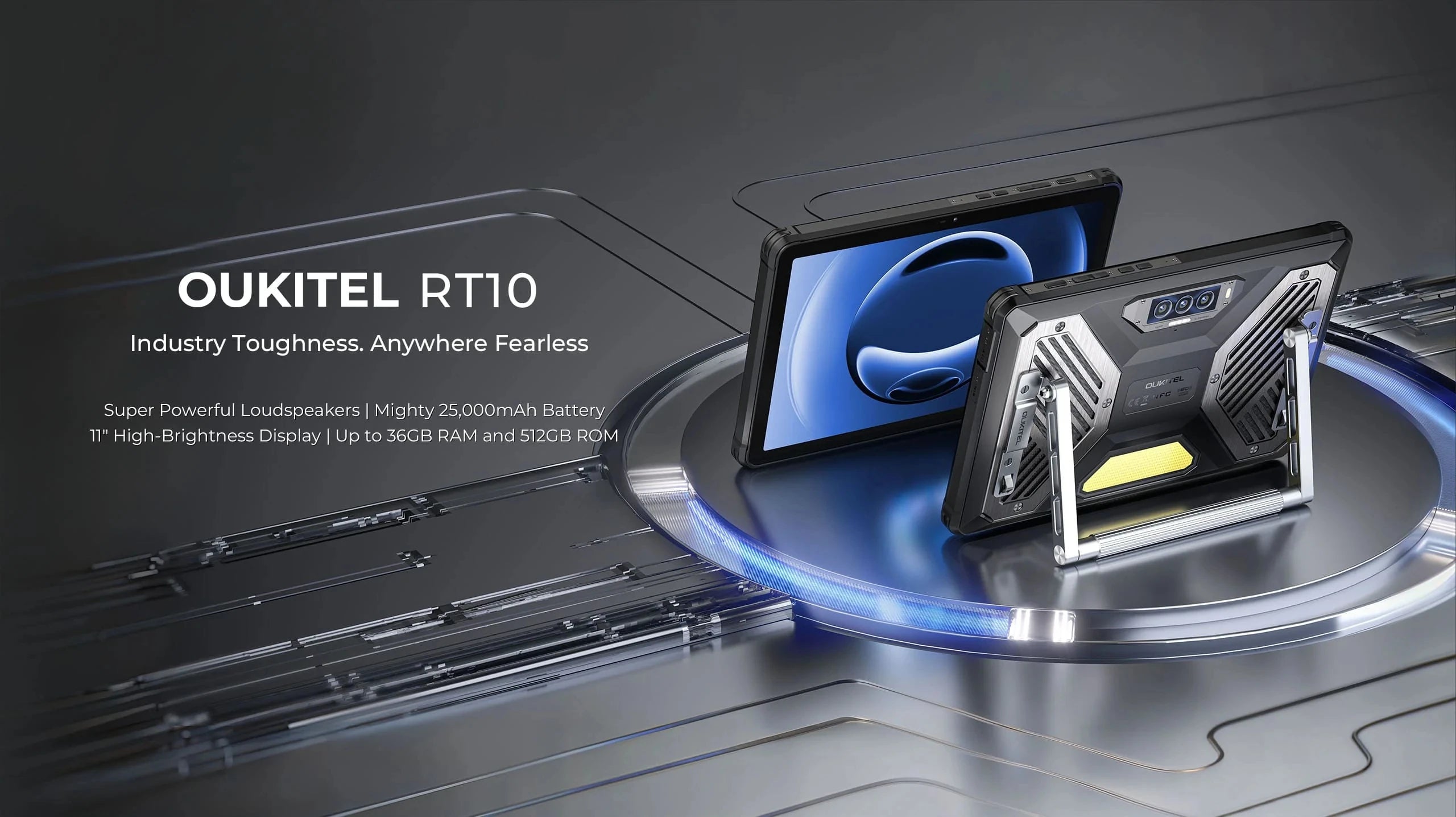 OUKITEL RT10 | Rugged Tablet 5G 25000mAh 64MP 11" FHD | Android 15 con Soporte