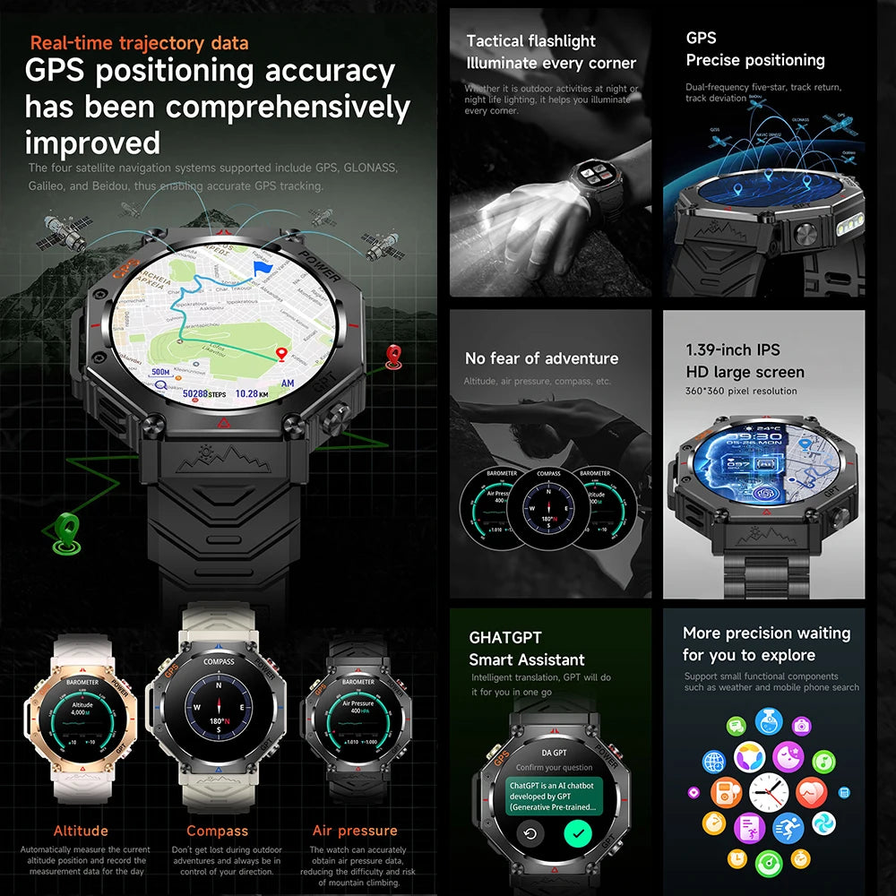 Military GPS Smartwatch 2025 | AMOLED 1.39" | 107 Sports Modes | Bluetooth Calling | Men Women | Smartwatch Militar GPS 2025 | 107 Modos Deportivos | Llamadas Bluetooth | Hombre Mujer