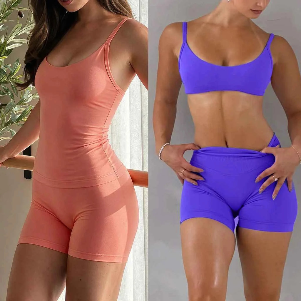 Women's 2-Piece Gym Set | Seamless High-Waist Shorts | Fitness & Pilates