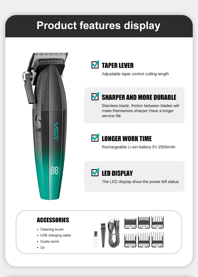 VGR V-003 Cordless Hair Clipper | USB Options / Máquina de corte VGR V-003