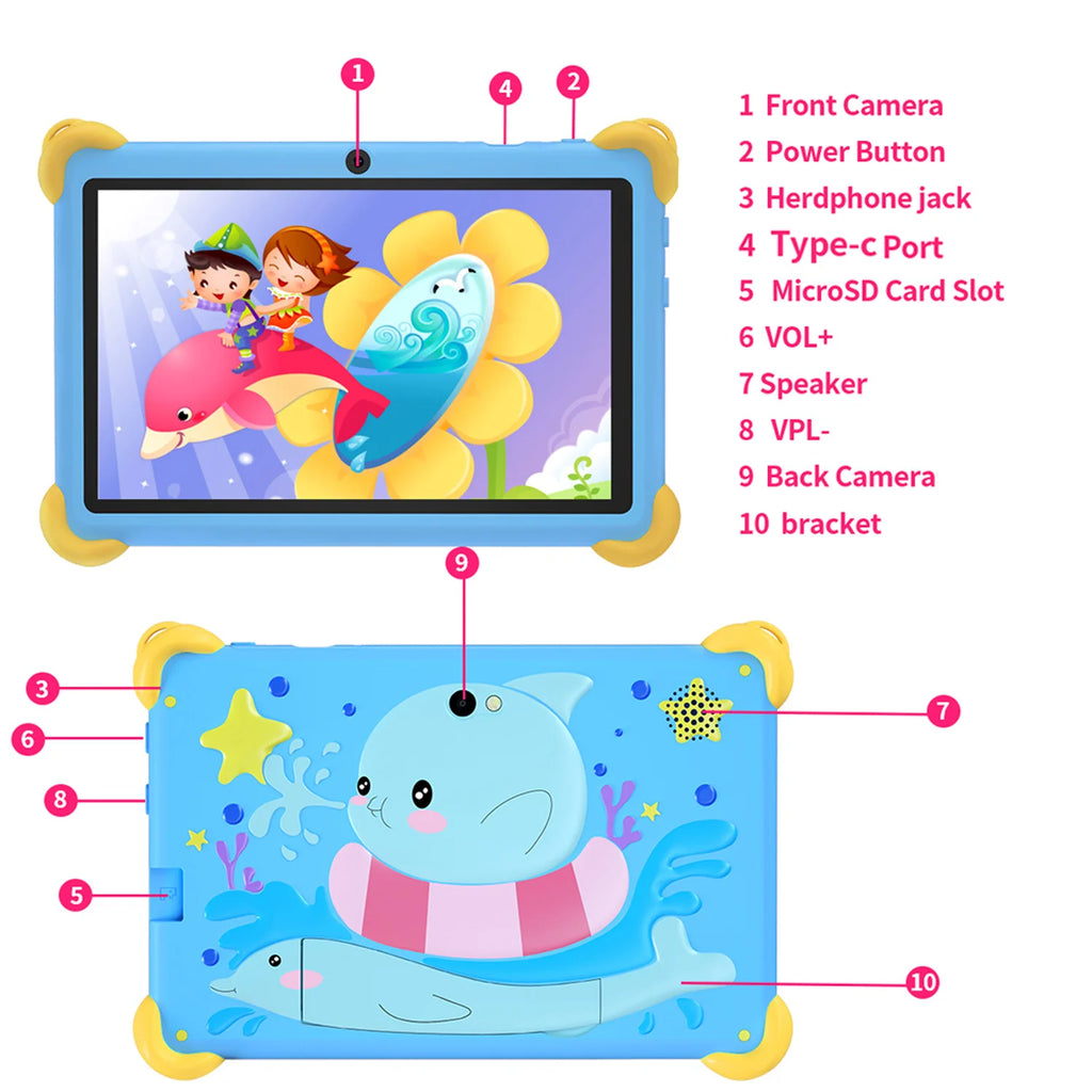 Tablet Infantil BDF 7" | Android 13 | 4GB RAM + 64GB | WiFi | Quad-Core | 4000mAh | Diseño para Niños