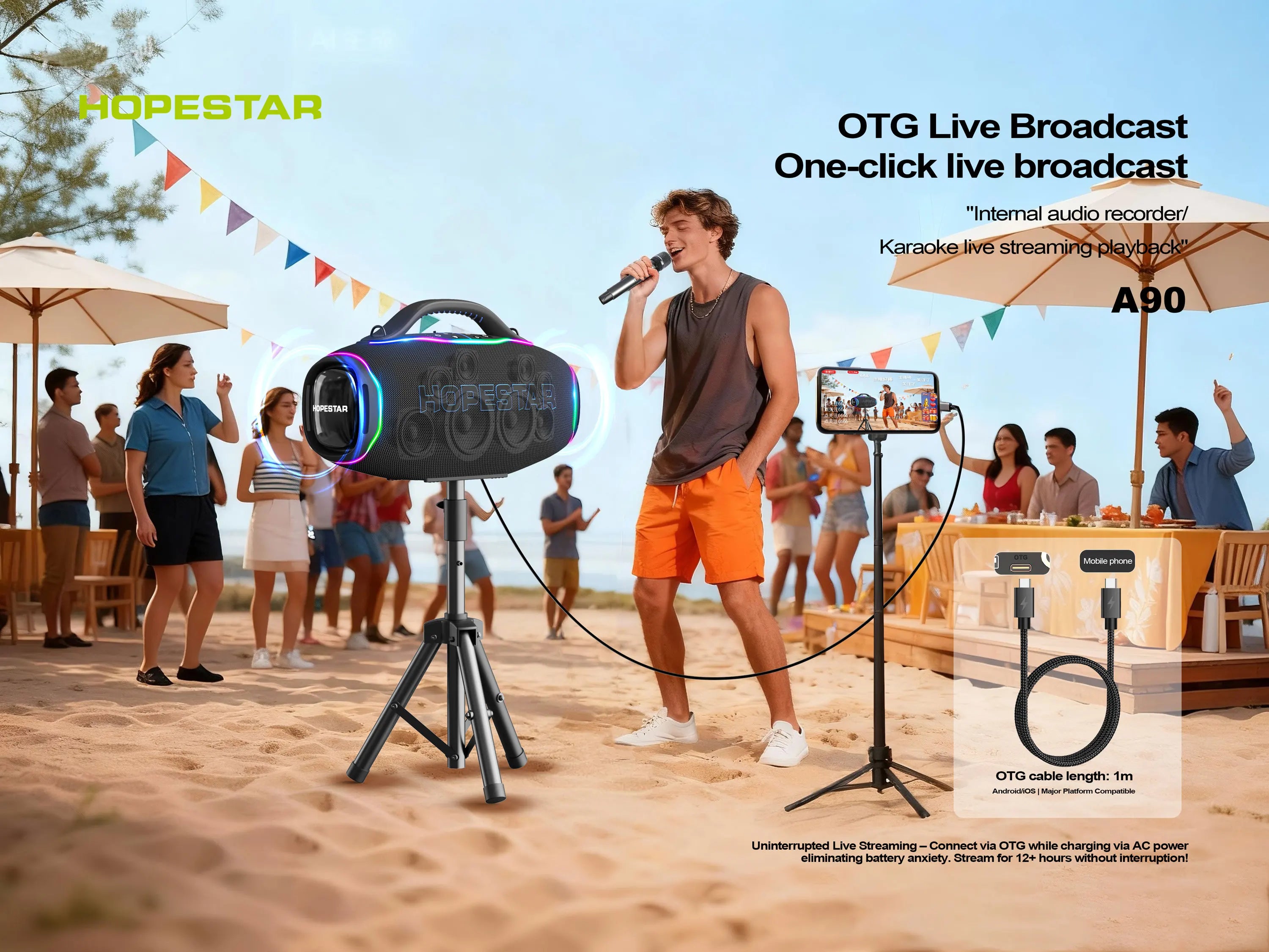 HOPESTAR A90 | Bocina Bluetooth 700W con Micrófono | Karaoke Outdoor IPX6