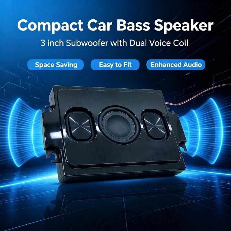 3" Slim Under-Seat Car Subwoofer | Dual Voice Coil | 4 Passive Radiators | Bass Speaker | Car Audio