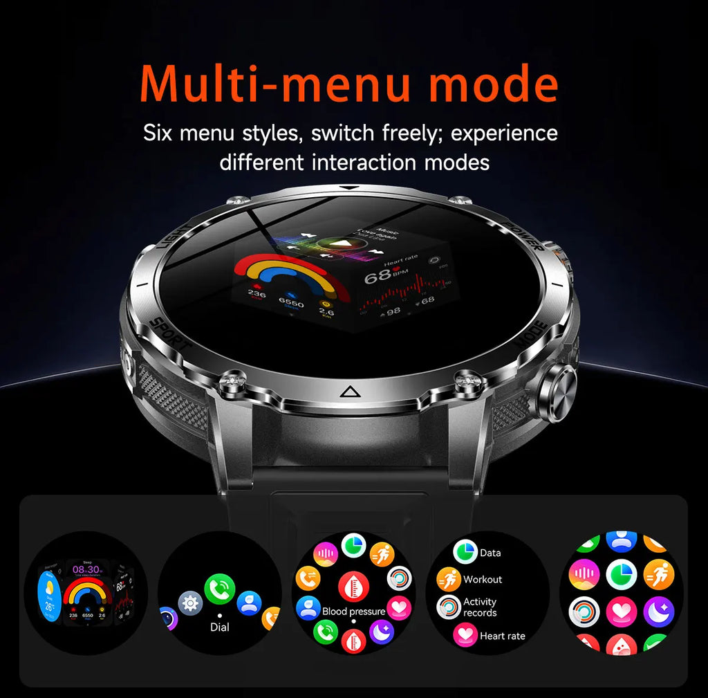 Flttoltn AK106 | Smartwatch Militar 1400mAh | AMOLED 1.7", IP69K, Linterna LED, 100+ Deportes