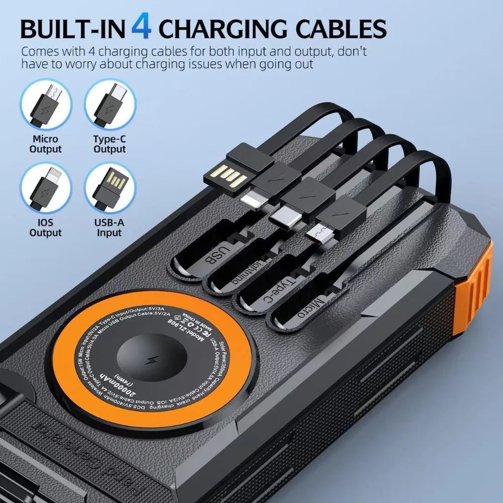 50000mAh Solar Hand-Crank Power Bank | Wireless