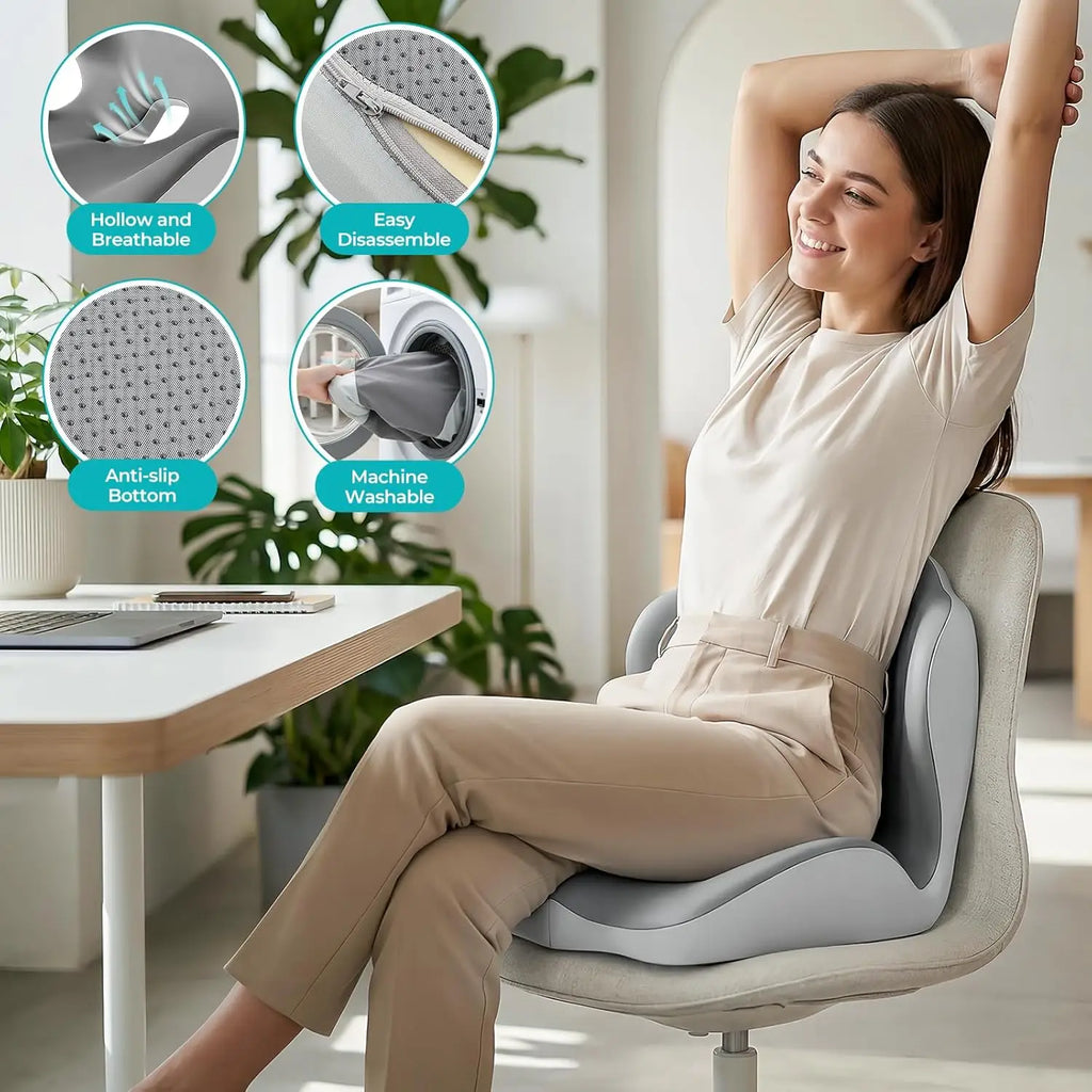 Memory Foam Seat Cushion | Lumbar Back Support | Office & Car / Cojín Ergonómico
