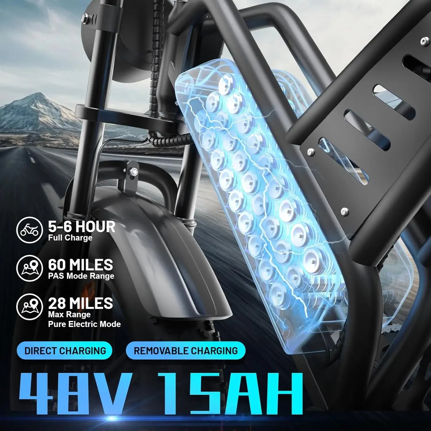 E-MTB Adultos 20" Fat Tire | Motor 1500W Peak | 48V 15Ah Extraíble | 60 Millas PAS | Doble Suspensión | Shimano 7v | UL Certificada