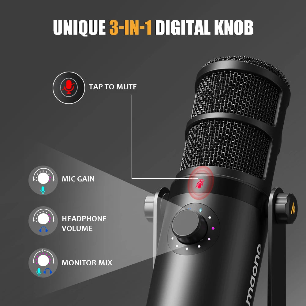 MAONO PD400X USB/XLR Dynamic Microphone | Large Diaphragm | Cardioid | 24-bit | Podcast & Streaming