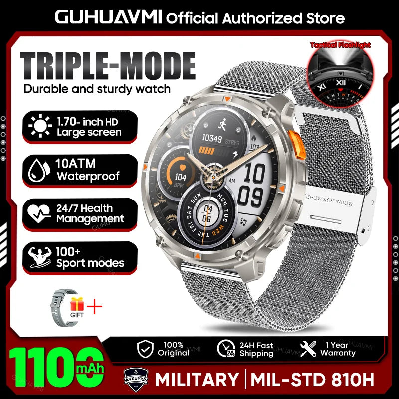 T-REX 3 | Smartwatch Militar 1100mAh | AMOLED 1.7", 10ATM, GPS, 170+ Modos, Linterna LED