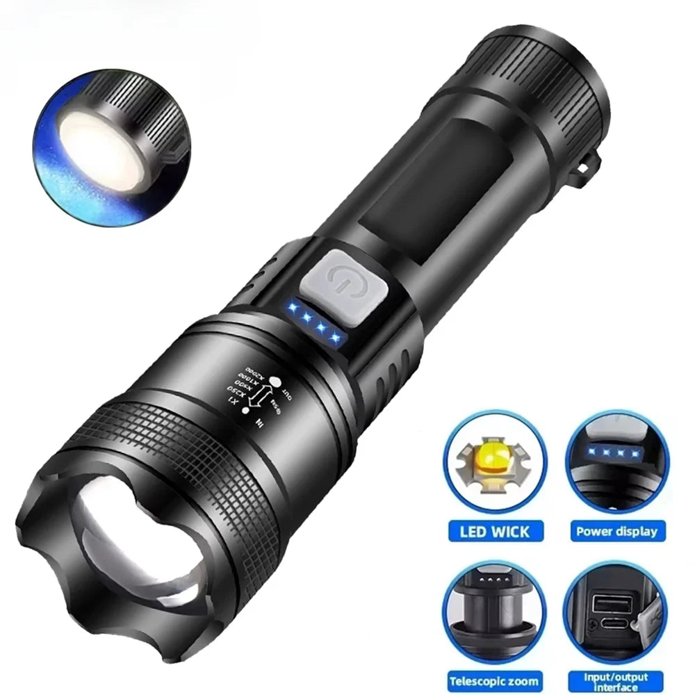 Rechargeable LED Flashlight | Adjustable Zoom | Linterna para Camping