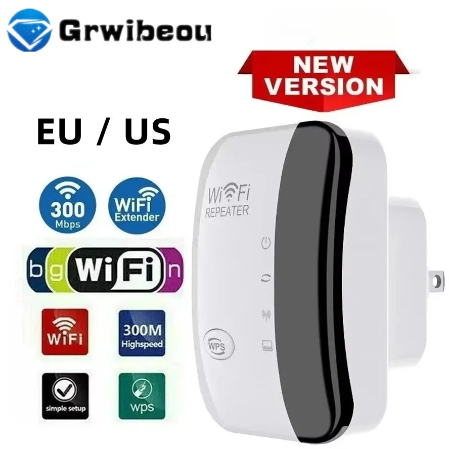 WiFi Repeater 300Mbps – Wireless Signal Amplifier & Range Extender | EU & US Plug