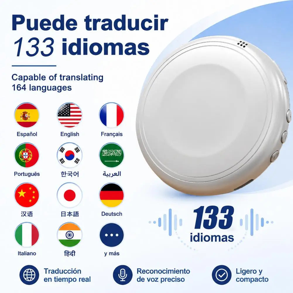 Traductor IA Wearable TS1 | 133 Idiomas | Bluetooth 5.4 | Tutor de Idiomas en Tiempo Real | Altavoz Portátil | Viajes y Aprendizaje
