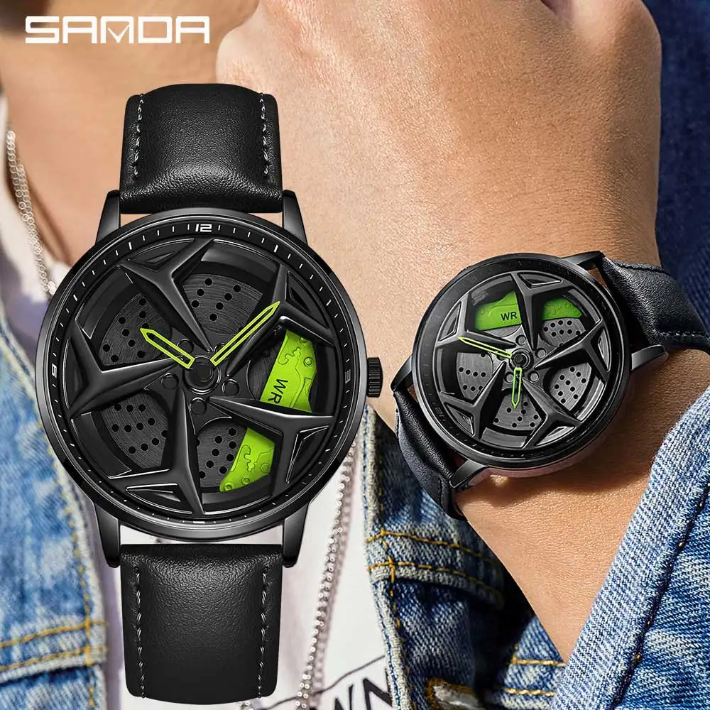 SANDA 1087 Men's Sports Quartz Watch | 360° Rotating Dial | Chronograph | Leather & Steel | Waterproof
