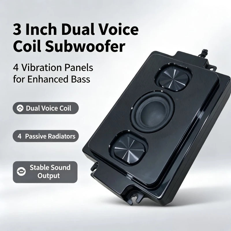 3" Slim Under-Seat Car Subwoofer | Dual Voice Coil | 4 Passive Radiators | Bass Speaker | Car Audio