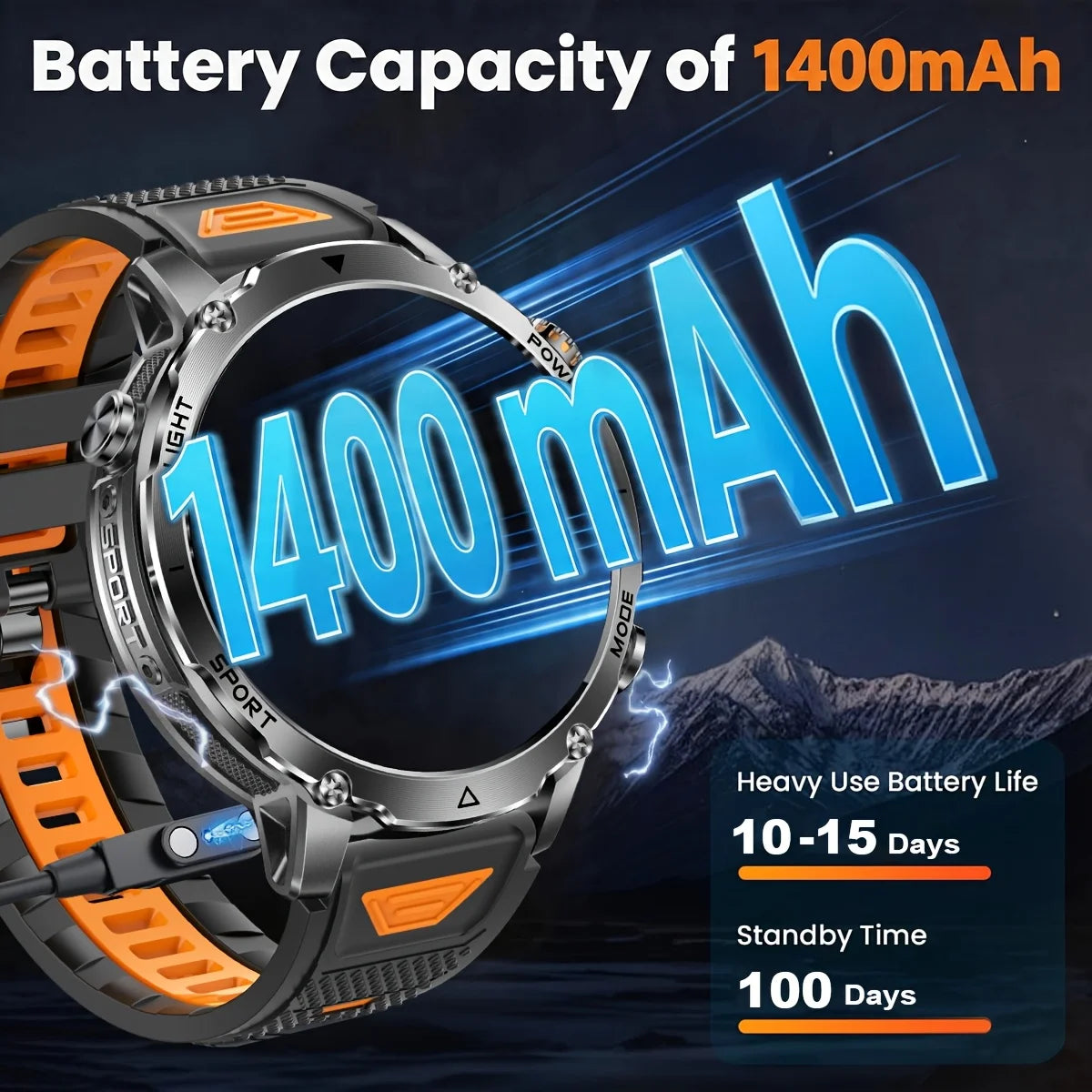 Flttoltn AK106 | Smartwatch Militar 1400mAh | AMOLED 1.7", IP69K, Linterna LED, 100+ Deportes