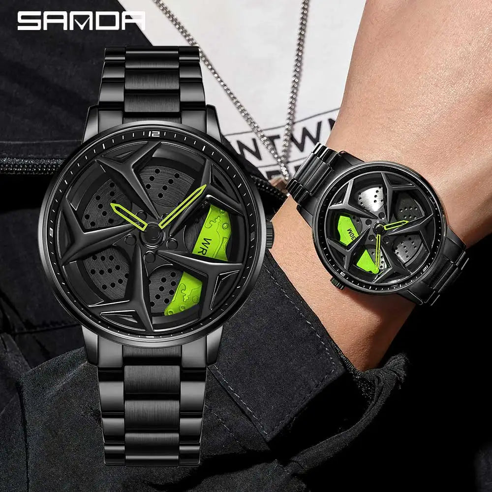 SANDA 1087 Men's Sports Quartz Watch | 360° Rotating Dial | Chronograph | Leather & Steel | Waterproof