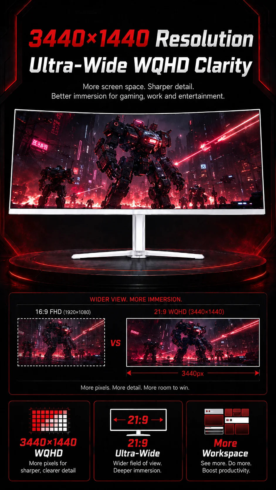 TCOLOR Monitor Gaming Curvo 34" | MVA 240Hz 1ms 1500R | 3440x1440 21:9 FreeSync | altson.shop