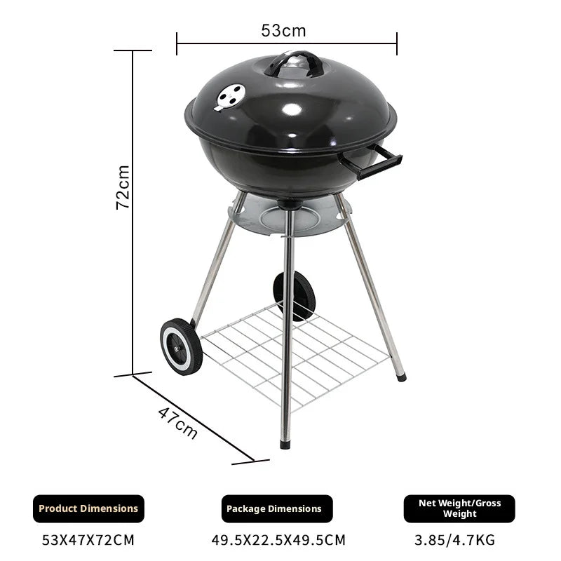 Charcoal BBQ Grill | Wheels & Storage Shelves | Outdoor Cooking